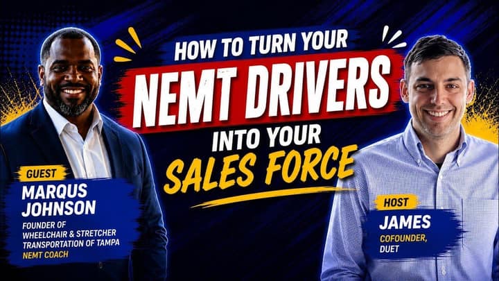Podcast card: How to Turn Your NEMT Drivers into Your Sales Force, with Marqus Johnson of Wheelchair and Stretcher Transportation of Tampa