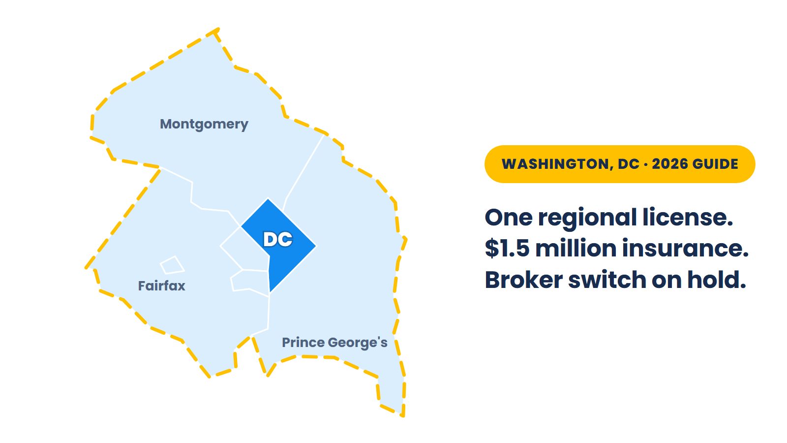 Map of WMATC's Metropolitan District across DC and its inner Maryland and Virginia suburbs, where one regional certificate covers paid van trips